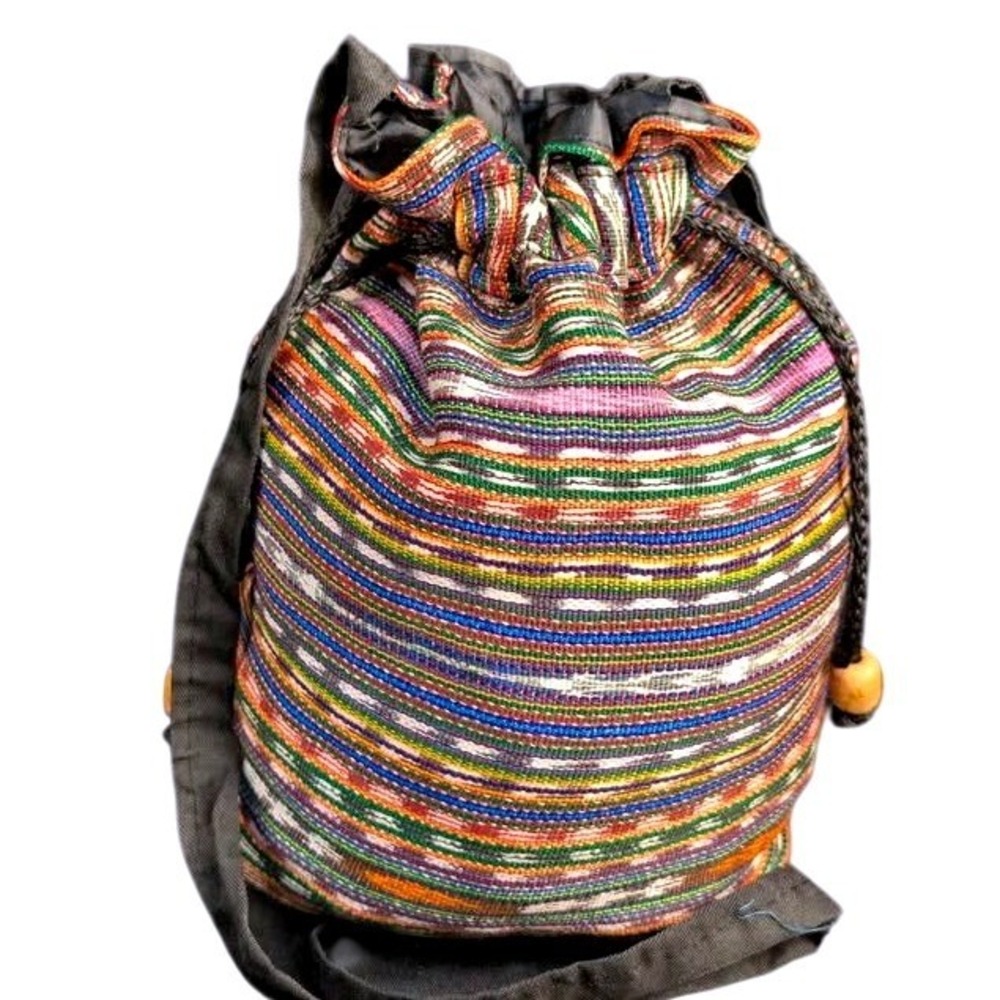 Vintage Cancun Mexico Embroidered Drawstring Bucket Bag Boho Artisanal Souvenir - Picture 2 of 15